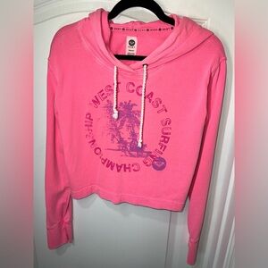 Roxy West Coast Surfing Graphic Cropped Neon Pink Hoodie Women’s Medium